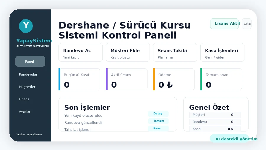 Dershane / Sürücü Kursu Sistemi Kontrol Paneli
