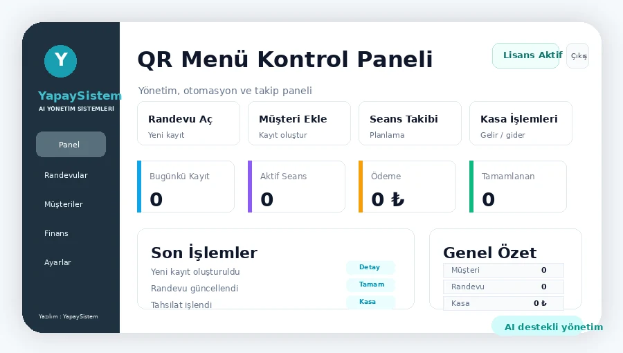 QR Menü Kontrol Paneli