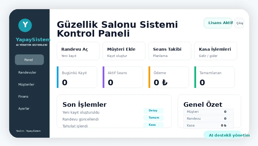 Güzellik Salonu Sistemi Kontrol Paneli