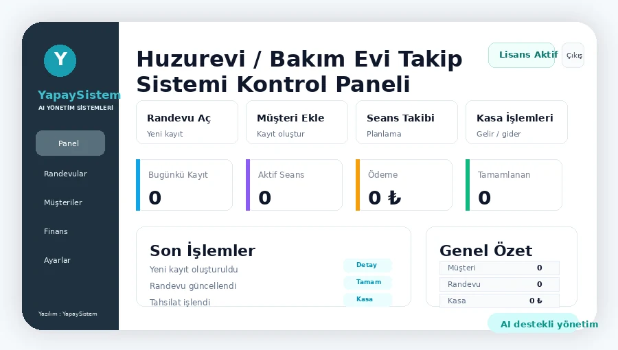 Huzurevi / Bakım Evi Takip Sistemi Kontrol Paneli