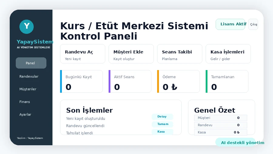 Kurs / Etüt Merkezi Sistemi Kontrol Paneli