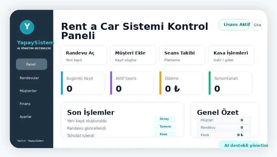 Rent a Car Sistemi Kontrol Paneli
