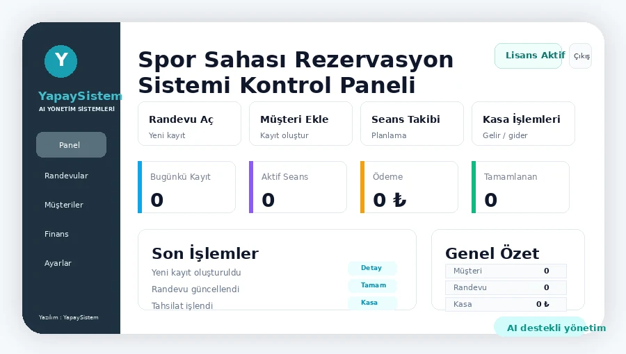 Spor Sahası Rezervasyon Sistemi Kontrol Paneli