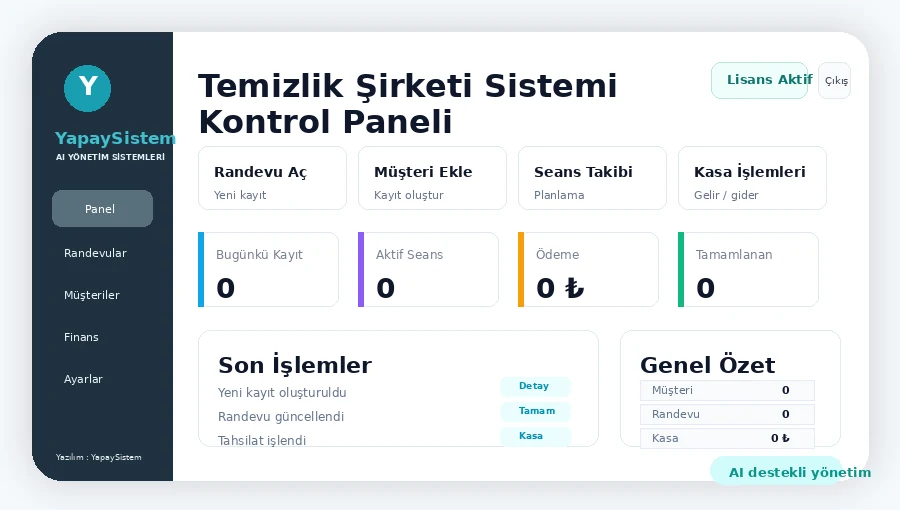 Temizlik Şirketi Sistemi Kontrol Paneli